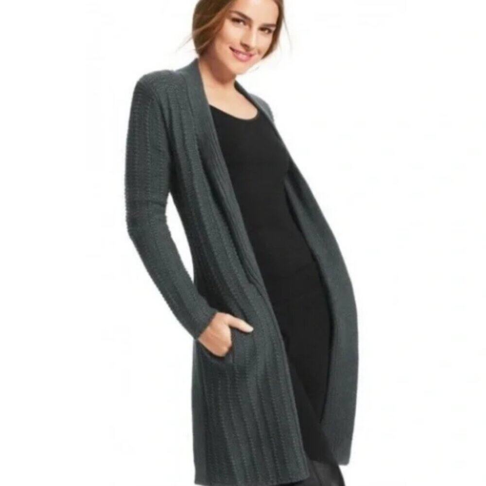 CAbi Stay Cozy Dark Gray Cable Knit Snap Front Cardigan Size M